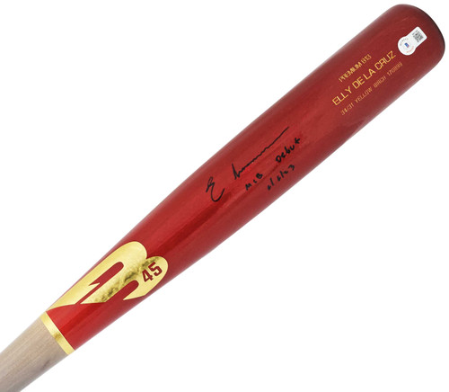 Elly De La Cruz Autographed Red B45 Player Model Bat Cincinnati Reds "MLB Debut 6/6/23" Beckett BAS Witness