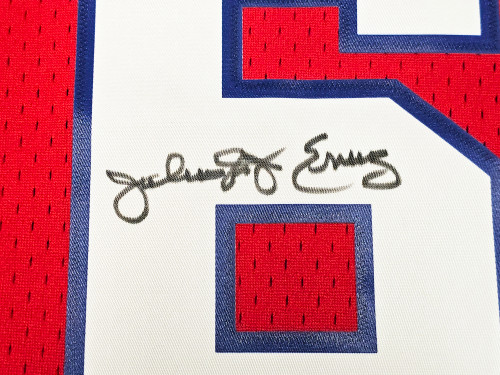 Philadelphia 76ers Julius Dr. J Erving Autographed Red Authentic Mitchell  & Ness 1982-83 HWC Swingman Jersey Size XXL Beckett BAS Witness Stock