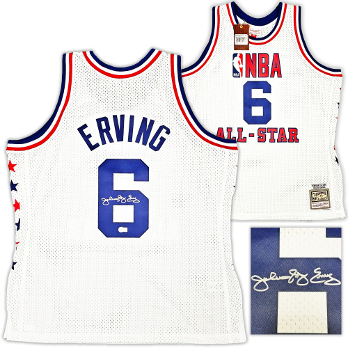Framed Julius Erving New Jersey Nets Autographed Mitchell & Ness Blue  Authentic Jersey