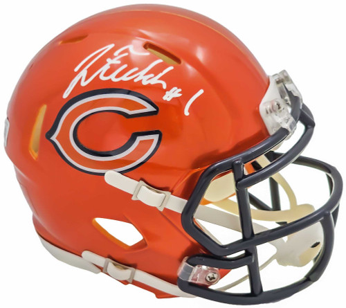 Justin Fields Autographed Chicago Bears Flash Orange Speed Mini Helmet Beckett BAS Witness