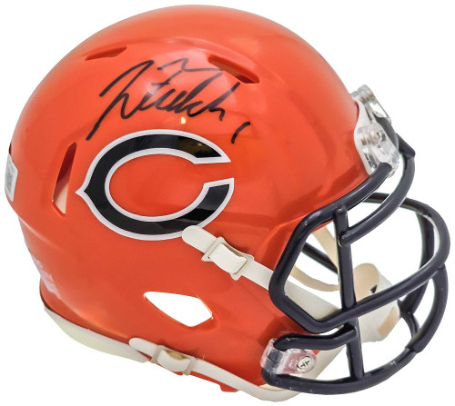 Justin Fields Autographed Chicago Bears 2022 Alternate Orange Speed Mini Helmet Beckett BAS Witness