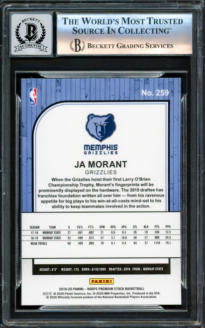Ja Morant Autographed 2019-20 Panini Mosaic Rookie Card #219 Memphis  Grizzlies Auto Grade Gem Mint 10 Beckett BAS Stock #220781