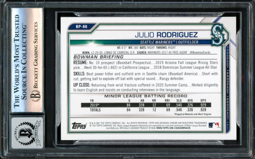 Julio Rodriguez Autographed 2022 Panini Capstone Rookie Card #14 Seattle  Mariners Auto Grade Gem Mint 10 Beckett BAS Stock #216653 - Mill Creek  Sports