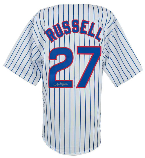 Chicago Cubs Addison Russell Signed White Pinstripe Jersey - Schwartz Authenticated