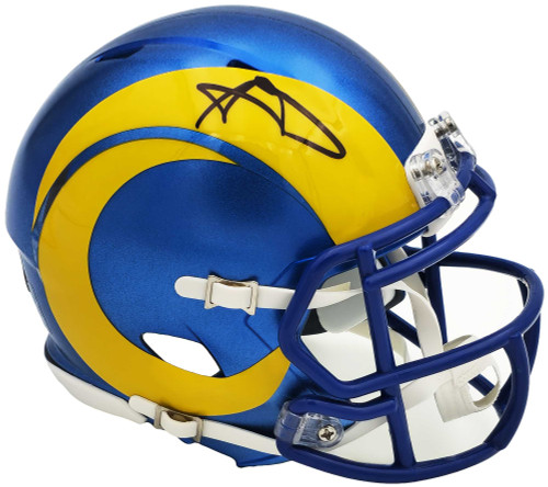 Aaron Donald Autographed Los Angeles Rams Blue Speed Mini Helmet Beckett BAS Witness