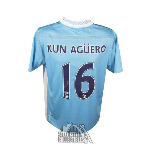Sergio Aguero Autographed Manchester City Soccer Jersey - BAS (Gold Ink)