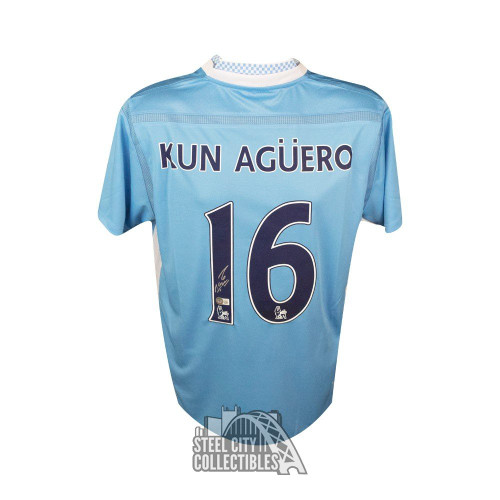 Sergio Aguero Autographed Manchester City Soccer Jersey - BAS (Silver Ink)