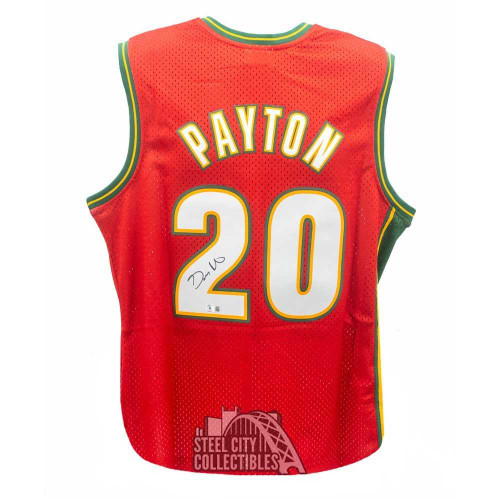 Gary Payton Autographed Seattle Mitchell & Ness Red Basketball Jersey (XL) - BAS