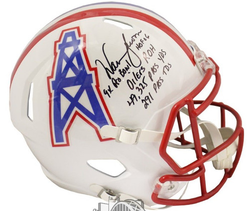 Warren Moon Autographed Houston Oilers White Full Size Helmet - BAS 5 Inscription