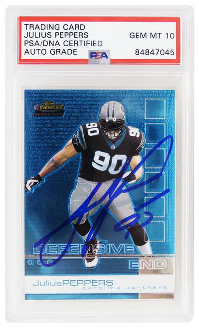 Julius Peppers Signed Carolina Panthers 2002 Topps Finest Football Rookie Card #77 (PSA Encapsulated - Auto Grade 10)