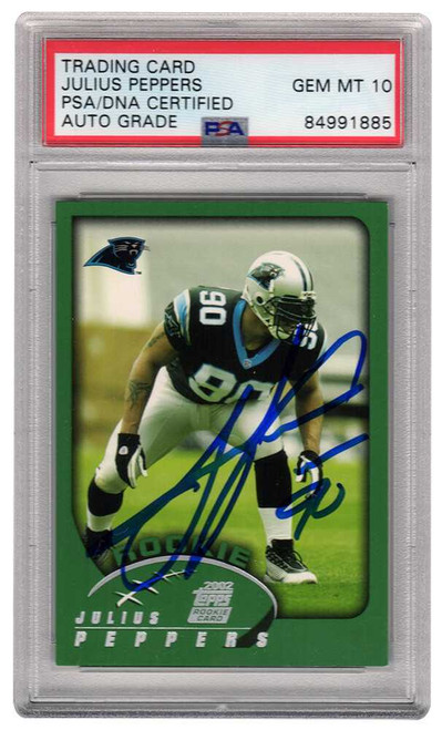 Julius Peppers Signed Carolina Panthers 2002 Topps Football Rookie Card #359 - (PSA Encapsulated - Auto Grade 10)