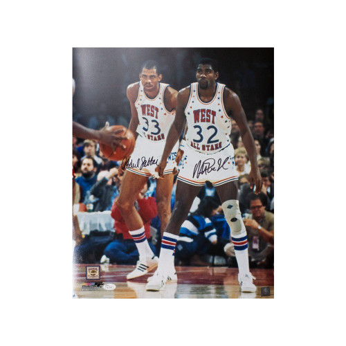 Kareem Abdul Jabbar, Magic Johnson Autographed 16x20 Photo - JSA COA