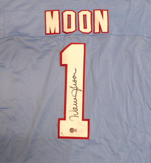 Houston Oilers Warren Moon Autographed Blue Jersey Beckett BAS QR #BL93444