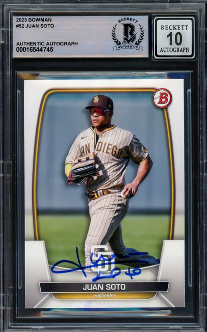 Juan Soto Autographed 2023 Bowman Card #52 New York Yankees Auto Grade Gem Mint 10 Beckett BAS Stock #229025