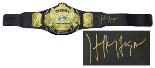 Hulk Hogan Signed WWE World Heavyweight Champion Winged Eagle Black Replica Wrestling Belt - Schwartz Authenticated