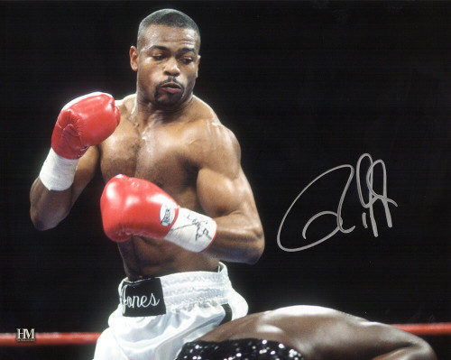 Roy Jones Jr. Signed Boxing White Trunks Action 8x10 Photo - Schwartz Authenticated