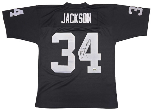 Oakland Raiders Bo Jackson Autographed Black Authentic Mitchell & Ness 1988 Throwback Jersey Size L Beckett BAS Witness Stock #230007