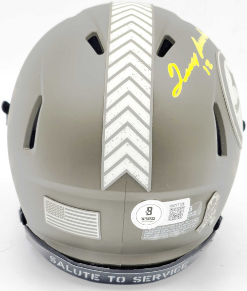 Terry Bradshaw Autographed Pittsburgh Steelers Army Green Salute to Service Speed Mini Helmet Beckett BAS Witness Stock #230084