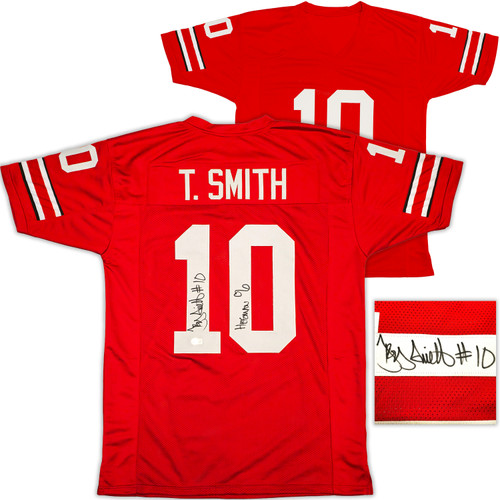 Ohio State Buckeyes Troy Smith Autographed Red Jersey "Heisman 06" Beckett BAS Witness!