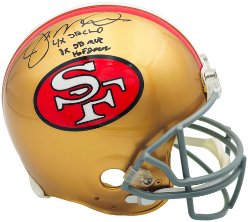 Joe Montana Autographed San Francisco 49ers Gold Full Size Speed Authentic Helmet "4X SB Champ, 3X SB MVP, HOF 2000" Beckett BAS Witness