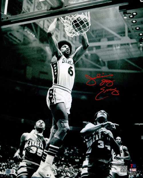 Julius "Dr. J" Erving Autographed 16x20 Photo Philadelphia 76ers Beckett BAS Witness Stock #232706