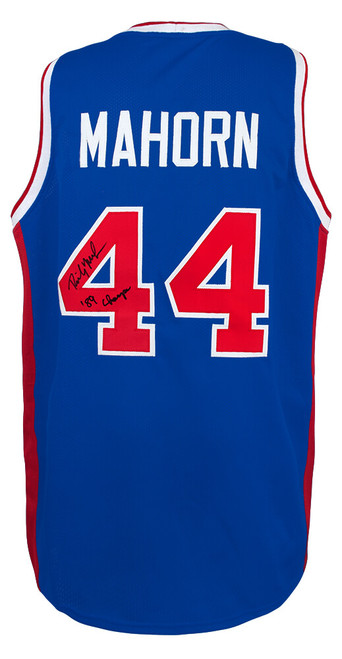 Detroit Pistons Rick Mahorn Signed Blue Jersey w/89 Champs - Schwartz Authenticated