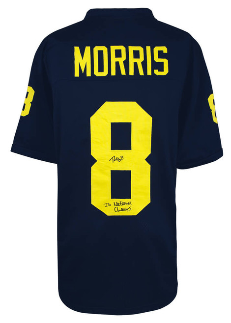 Michigan Wolverines Tyler Morris Signed Navy Jersey w/23 National Champs - Schwartz Authenticated