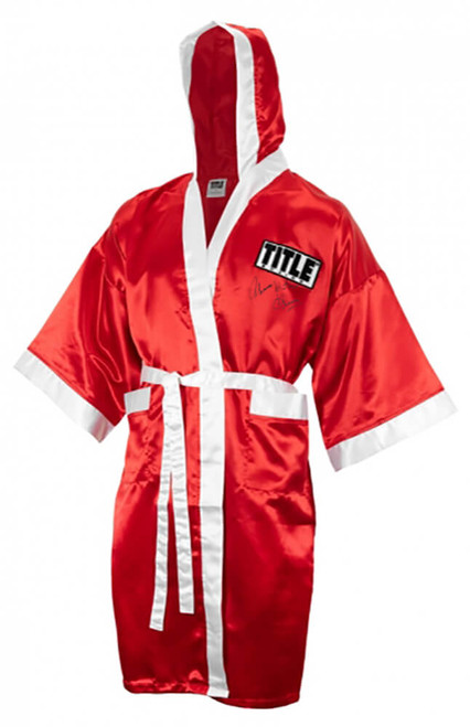 Thomas Hearns Signed Title Red With White Trim Boxing Robe w/Hitman - Schwartz Authenticated