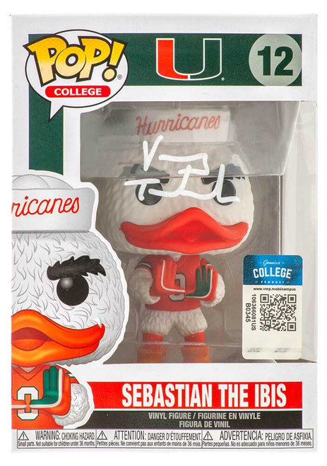Vinny Testaverde Signed Miami Hurricanes NCAA 'Sebastian The Ibis' Mascot Funko Pop Doll #12 - Schwartz Authenticated