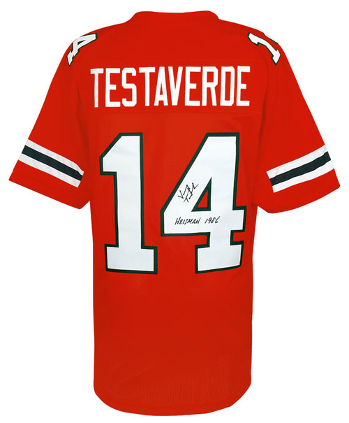 Miami Hurricanes Vinny Testaverde Signed Orange Throwback Jersey w/Heisman 1986 - Schwartz Authenticated