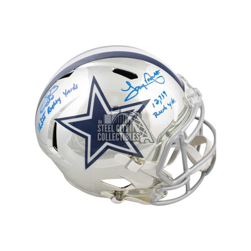 Emmitt Smith Tony Dorsett Autographed Cowboys Chrome Full-Size Football Helmet - BAS COA (Inscriptions)