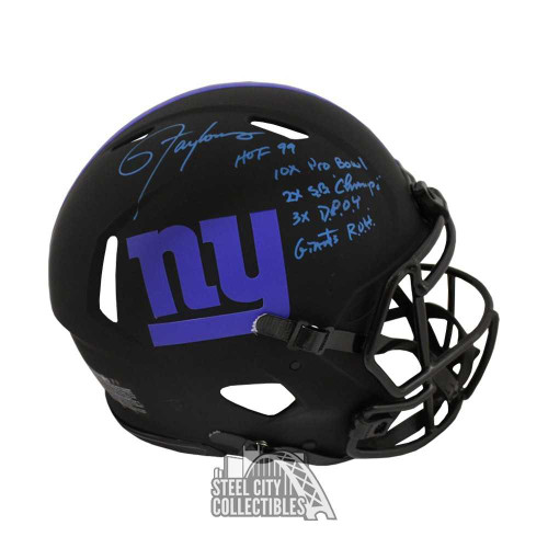 Lawrence Taylor 5 Stats Autographed New York Authentic Full-Size Eclipse Football Helmet - BAS (Blue Ink)