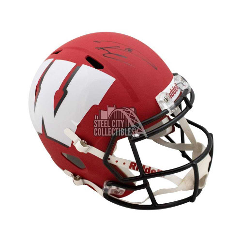 Russell Wilson Autographed Wisconsin AMP Replica Full-Size Football Helmet - BAS COA