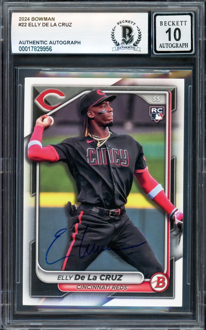 Elly De La Cruz Autographed 2024 Bowman Rookie Card #22 Cincinnati Reds Auto Grade Gem Mint 10 Beckett BAS!