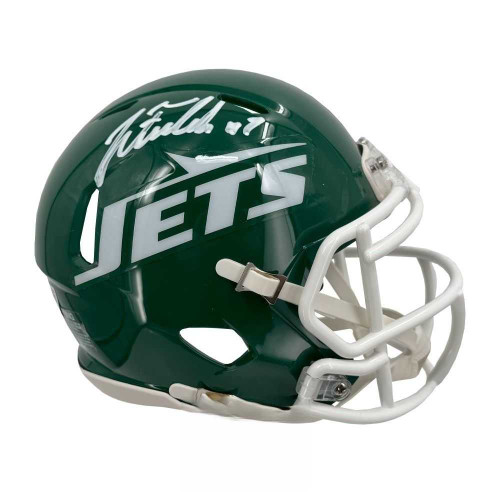 Justin Fields Autographed New York Jets Throwback Mini Helmet - BAS
