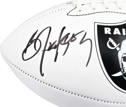 Bo Jackson Autographed Oakland Raiders White Logo Football Beckett BAS Witness Stock #239857