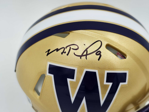 Michael Penix Jr. Autographed Washington Huskies Gold Speed Mini Helmet Beckett BAS Witness Stock #242577