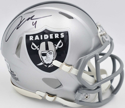 Aidan O'Connell Autographed Oakland Raiders Silver Speed Mini Helmet Beckett BAS Witness #W975612