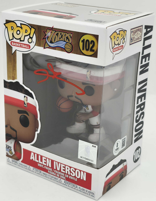 Allen Iverson Autographed Funko Pop Vinyl Figurine #102 Philadelphia 76ers Beckett BAS Witness Stock #252392