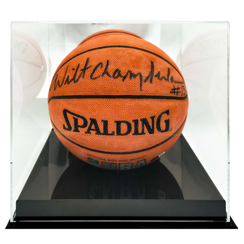 Single Acrylic Basketball Display Case - Black Base With Mirror Back Stock #251001