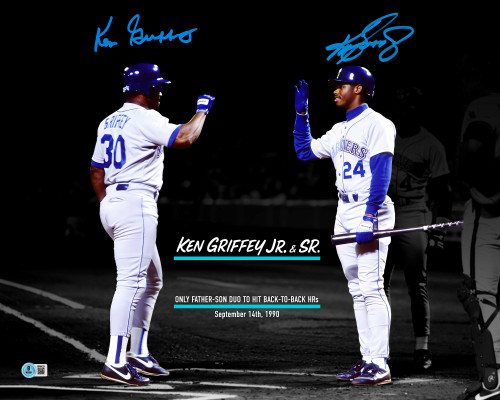 Ken Griffey Jr. & Sr. Autographed 16x20 Photo Seattle Mariners Back To Back Home Runs HR Beckett BAS Witness