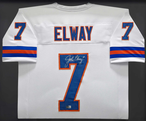 Denver Broncos John Elway Autographed Framed White Jersey – Beckett BAS Witness