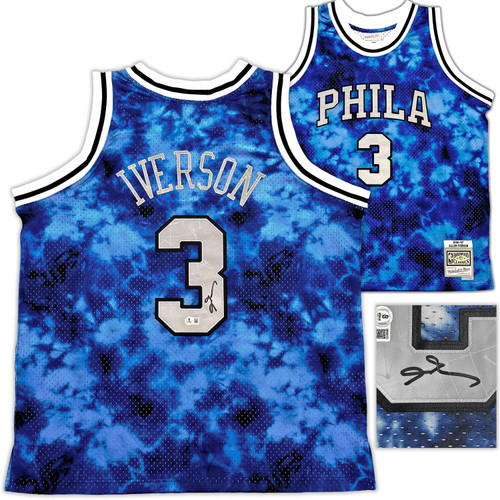 Allen Iverson Autographed 76ers Blue Mitchell & Ness 1996-97 Galaxy Swingman Jersey – Size L – Beckett BAS Witness