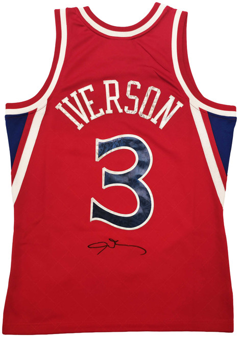 Allen Iverson Autographed 76ers Red Mitchell & Ness 1996-97 Diamond NBA 75th Jersey – Size M – Beckett BAS Witness