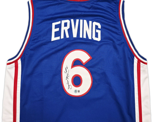 Julius "Dr. J" Erving Autographed Philadelphia 76ers Blue Jersey – Beckett BAS Witness