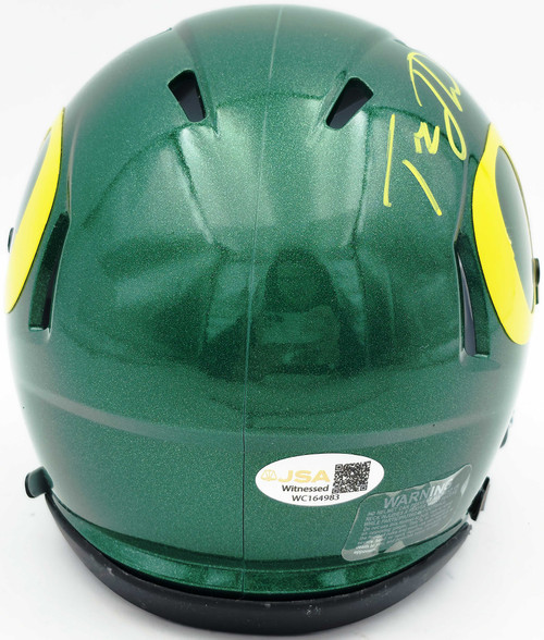 Tez Johnson Autographed Oregon Ducks Green Speed Mini Helmet JSA Witness