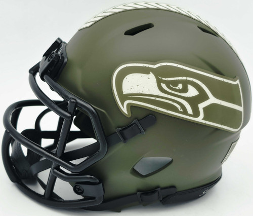 Zach Charbonnet Autographed Seattle Seahawks Army Green Salute to Service Speed Mini Helmet MCS Holo
