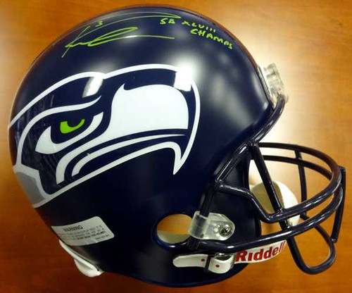 Russell Wilson Autographed Seattle Seahawks Full Size Super Bowl Helmet "SB XLVIII Champs" in Green RW Holo