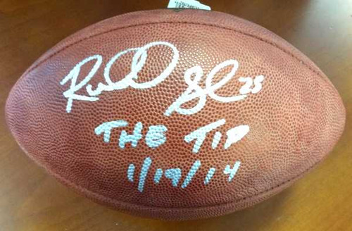 Richard Sherman Autographed NFL Leather Football Seattle Seahawks "The Tip 1/19/14"