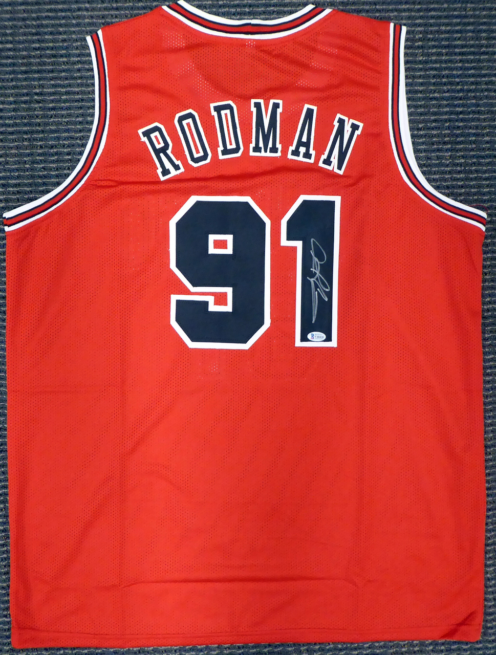 Dennis Rodman Chicago Bulls Autographed Red Adidas Jersey with 96,97,98  Inscription - Upper Deck